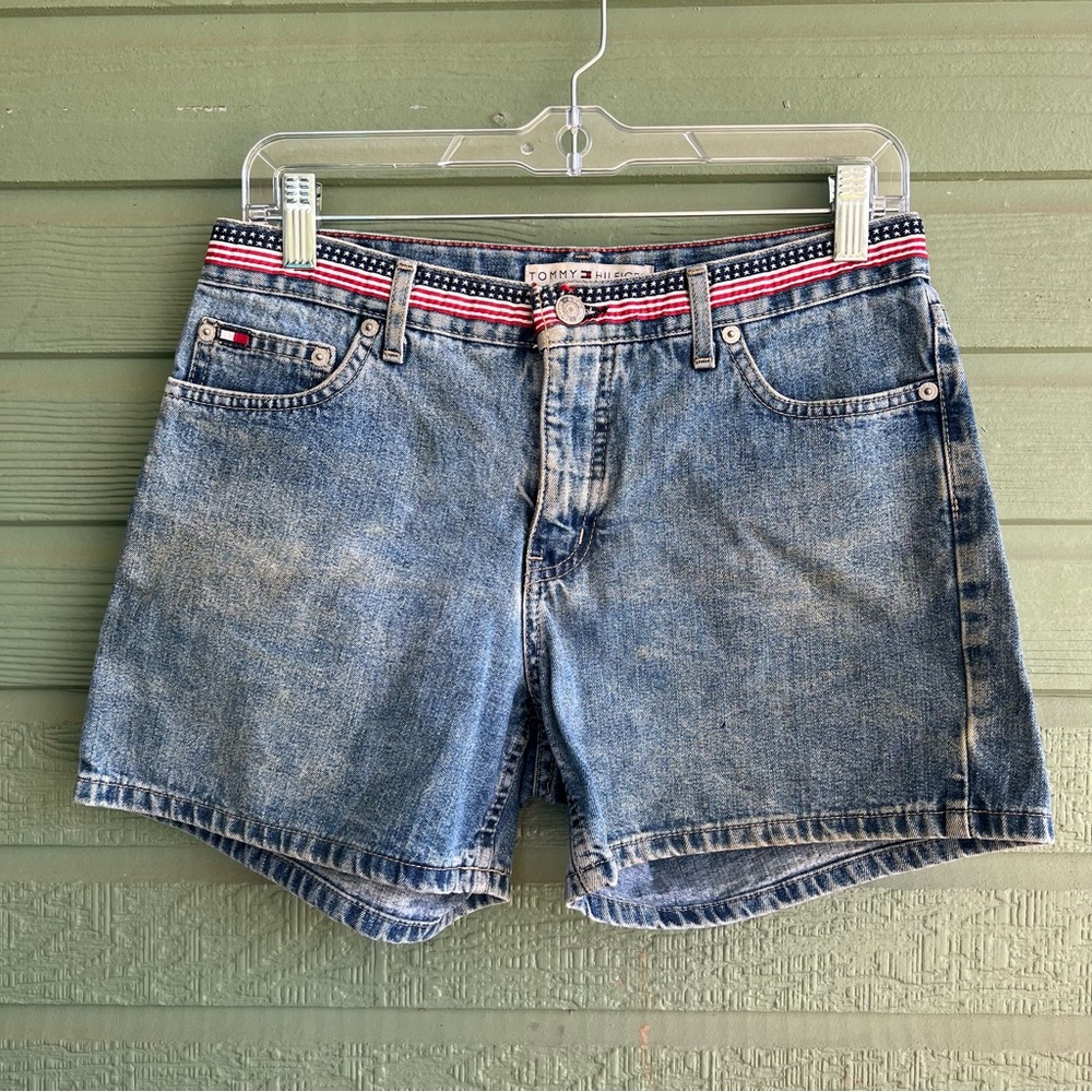 Vintage Tommy Jeans Women's Flag Waist Denim Hipster Short Shorts Size 4